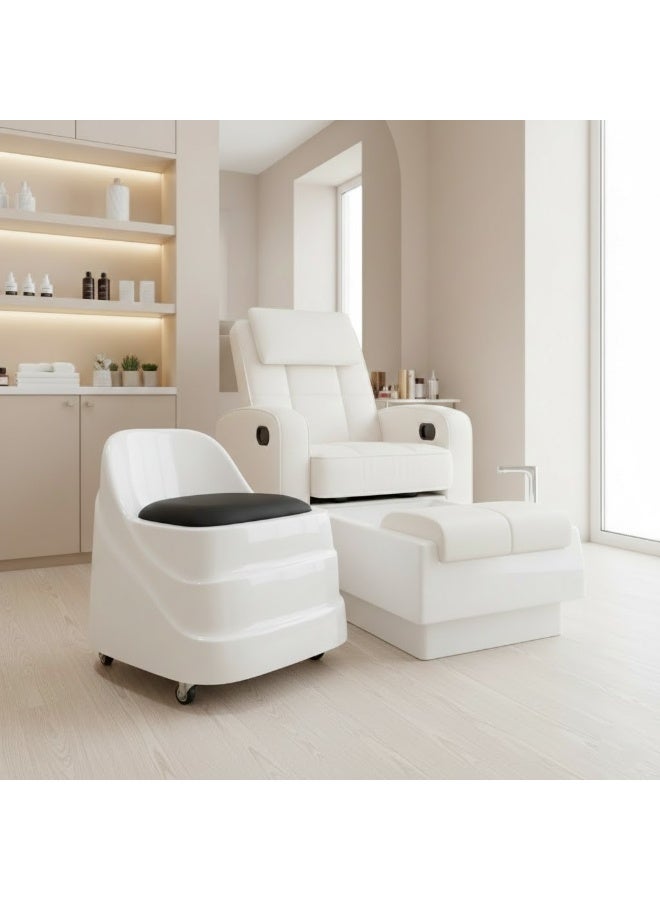 Globalstar Stoll Chair with White Leather Seat – Modern Heavy-Duty Rolling Chair for Beauty Salons - Image 2